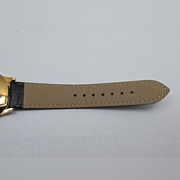 Q&Q Quartz Gold Tone 40mm Dress Watch Leather Strap New Battery IPG WR30M Mens L - Picture 10 of 11